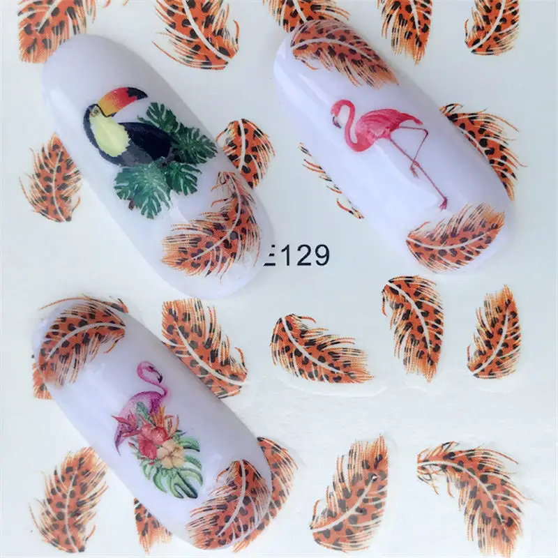 Кокосовые деревья Водные Наклейки для ногтей летние якоря стильные переводные наклейки черные перья листья наклейки для ногтей - Цвет: YZW-129