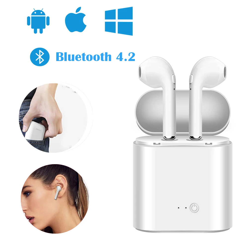 

i7S Bluetooth Headset Wireless Mini Sports Bluetooth Headset Crystal Sandblasting Block Bluetooth v4.2 Stereo Headset Earphone