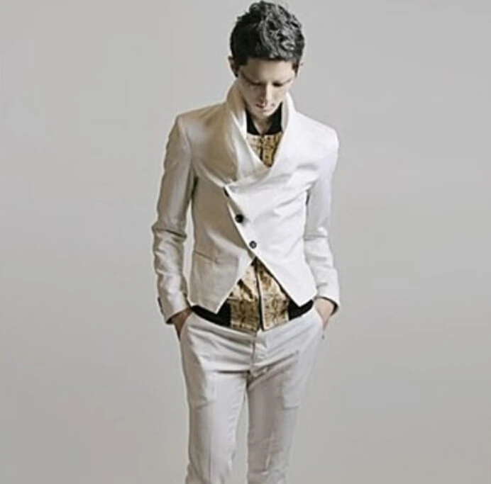Персонализированный модный персонализированный шарф с воротником Белый Повседневный Блейзер короткий тонкий костюм для мужчин сценический костюм певицы одежда