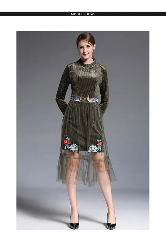 women embroidery velvet mesh patchwork elegant dress 6_