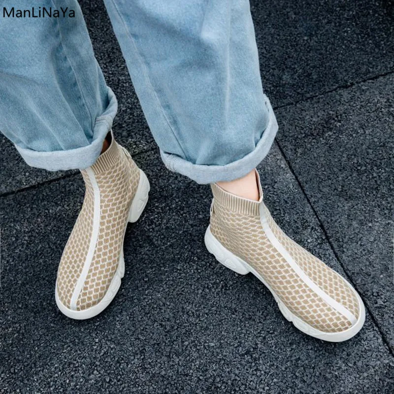 

New Wool Knitting Butterfly-knot Women Ankle Boots Slip on Synthetic Gingham Female Shoes Runway Round Toe High Top Women Boots