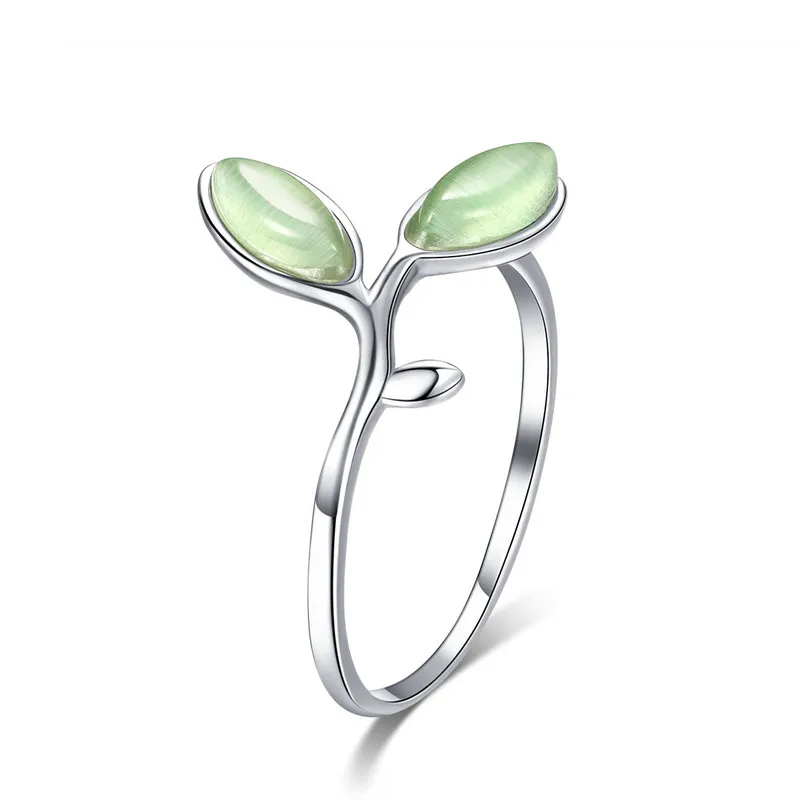

ABAY Real 925 Sterling Silver Hope Green Tree Leaves Tree Buds Female Finger Rings for Women Sterling Silver Jewelry