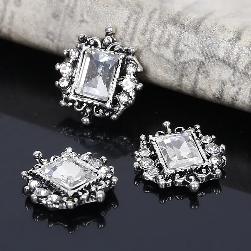 

2016New 100Pcs Crystal Retro Square Alloy rhinestone Buttons/buckle for DIY hair accessories HZ98