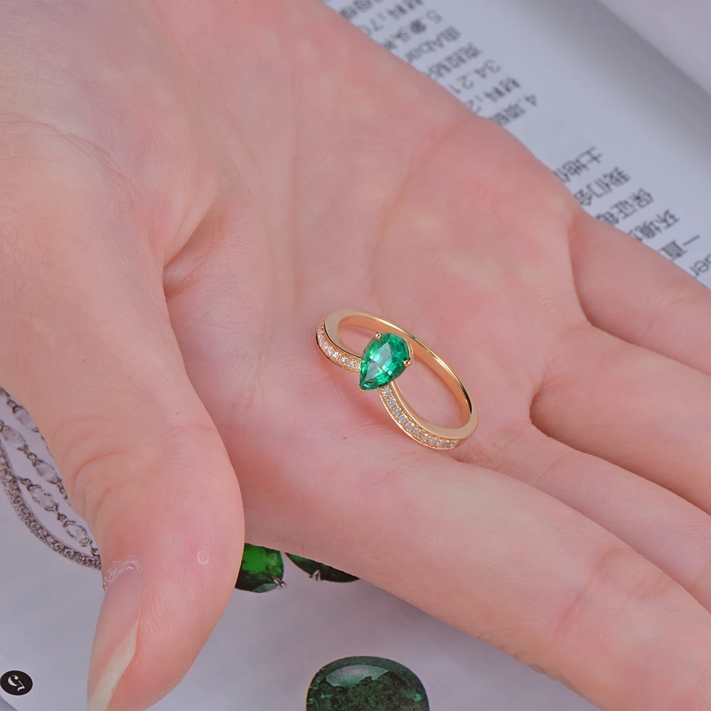 Caimao ювелирные изделия 14 k желтое золото 0.59ct натуральный изумруд и 0.11ct алмазное обручальное кольцо