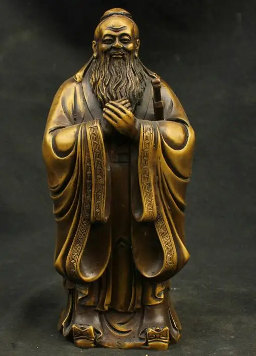 11&quot China Excellent Old Antique Pure Bronze Confucius philosopher Kong Zi Statue | Дом и сад