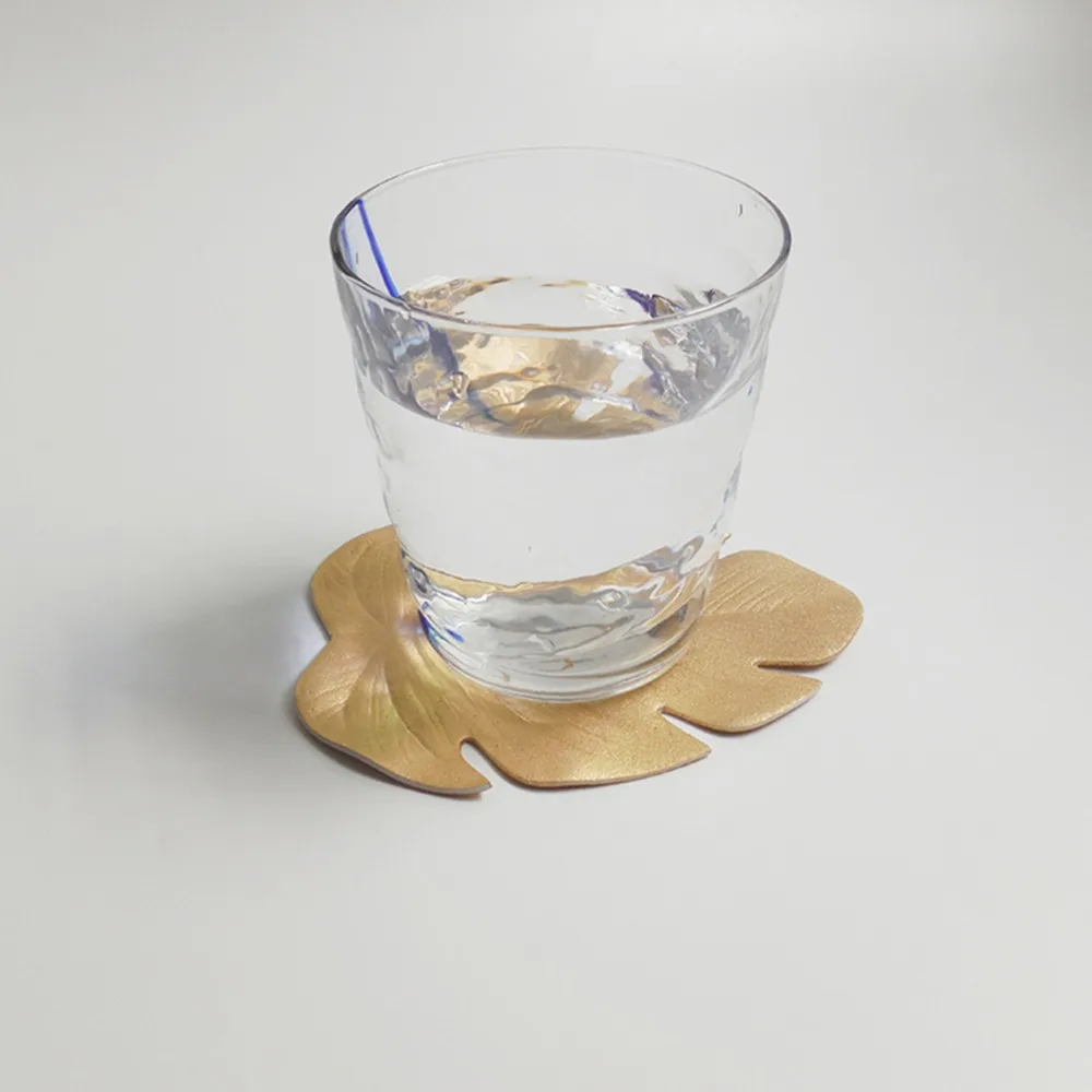 

New Hot Coffee Tea Cup Mats Table Decor Simulation Leaves Mats Placemat EVA Coasters Silver Gold Color 13*10CM