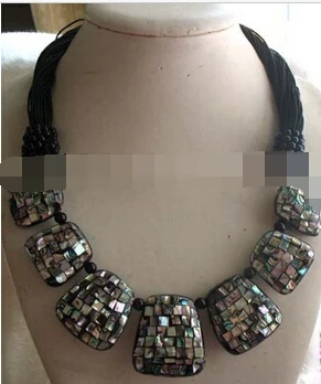 

free shupping 08150 UNIQUE! Paua Abalone Shell square necklace 20"nature