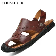 Summer fashion men's sandals casual leather shoes male breathable beach sandal man shoe brown black slippers or sandals for men цена Summer fashion men's sandals casual leather shoes male breathable beach sandal man shoe brown black slippers or sandals for men цены онлайн