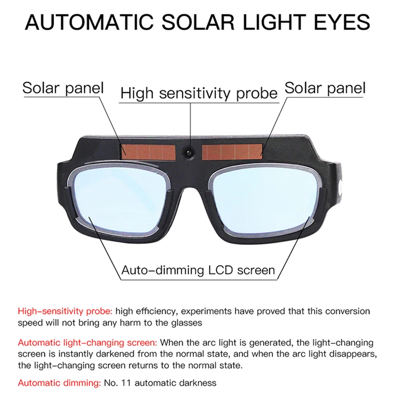 Solar Power Auto Darkening Welding Goggles LCD Protective Lightening Argon Arc Welding Gas Cutting Safety Glasses Eye Protection Solar Power Auto Darkening Welding Goggles LCD Protective Lightening Argon Arc Welding Gas Cutting Safety Glasses Eye Protection