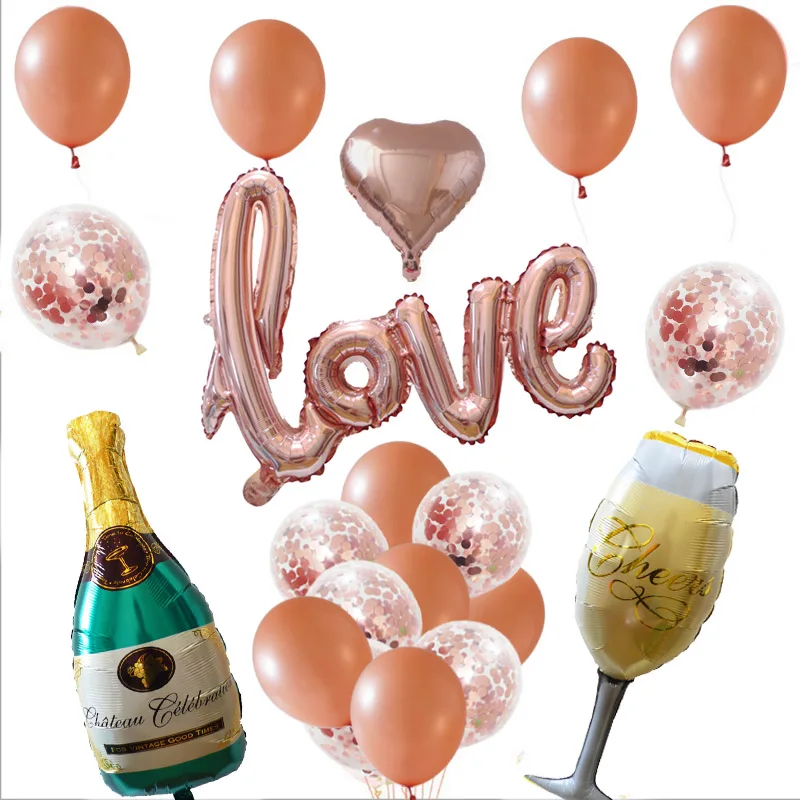 

20pcs/set Happy Wedding Decorations Balloons Rose Gold Latex Confetti Balloon Love Champagne Bottle Birthday Engagement Decor