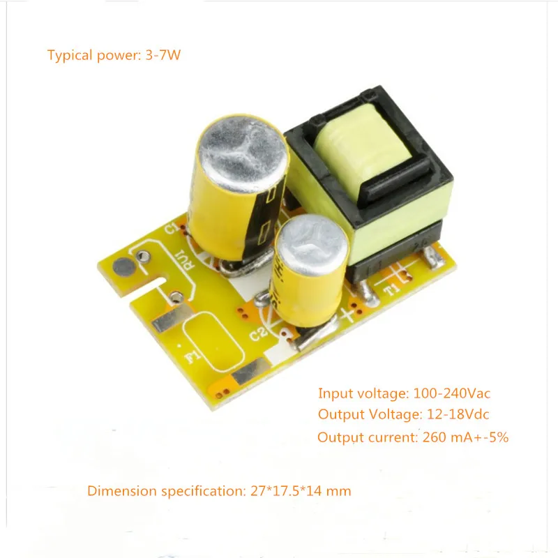 3-7 Вт AC100-240V DC12-18V 260 мА +-5% изолированный источник питания E27 Свеча лампа