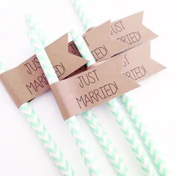 

Just Married Paper Straws With Flags mint/chevron Wedding bridal shower/ bride to be Party Drinkware tools