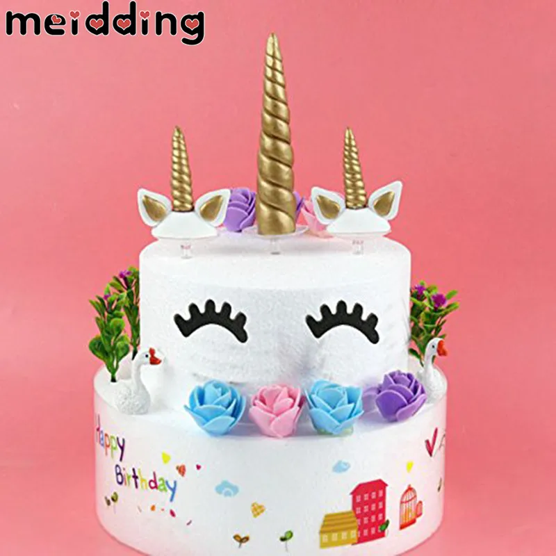 

MEIDDING 1Pcs Birthday Party Cake Decoration Cute Unicorn Horn Cake Topper Happy Birthday Baby Shower Party Cupcake Supplies