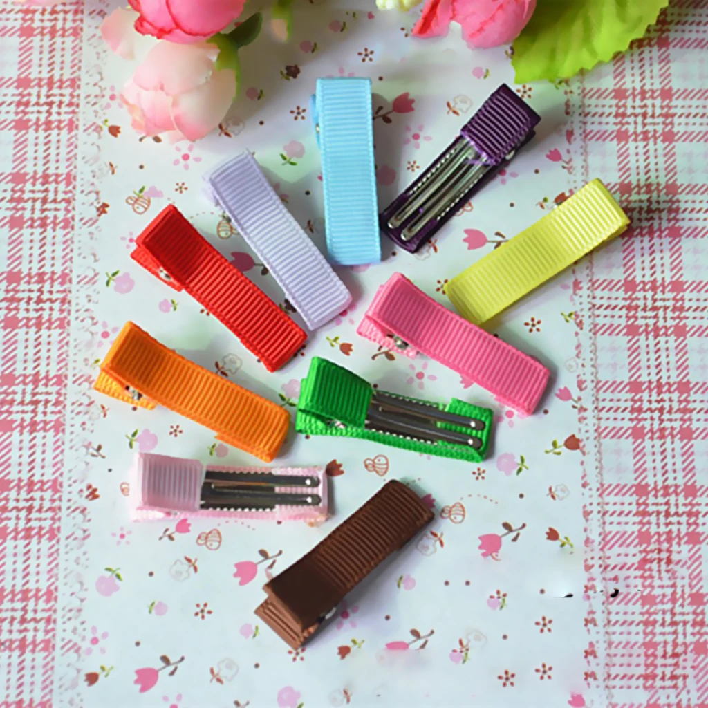 Cute 20Pcs/Lot  DIY Girls Children Baby Kids Fashion Accessories Solid Ribbon Covered Alligator Hair Clips Hairpins