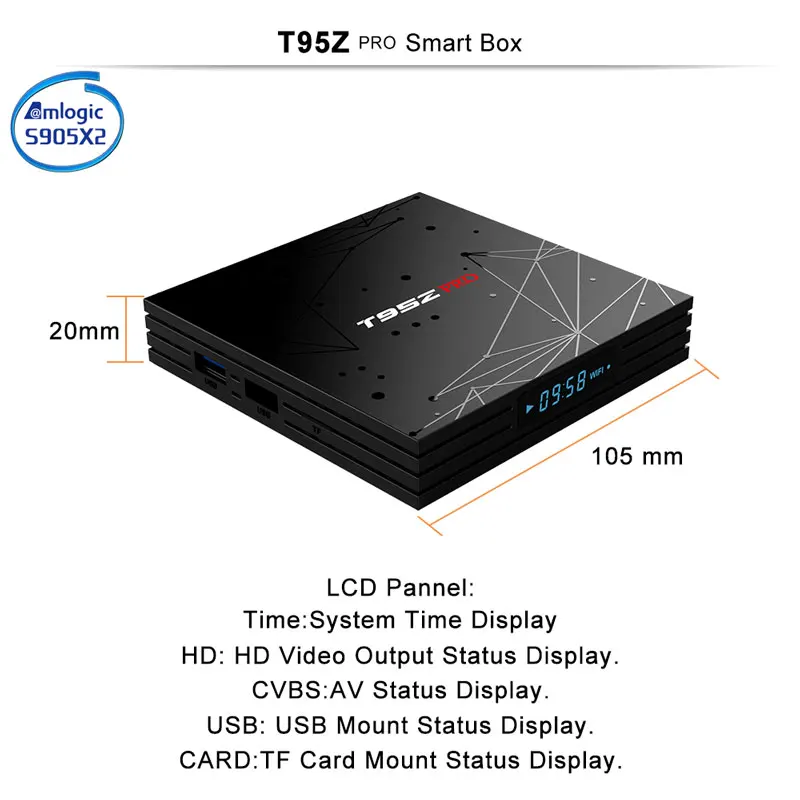 Новые Android 8,1 Smart ТВ коробка T95Z Pro Amlogic S905X2 4 ГБ 8 ГБ USB3.0 H.265 4 К 4 ГБ 64 ГБ дополнительно 2.4g wifi Media Player