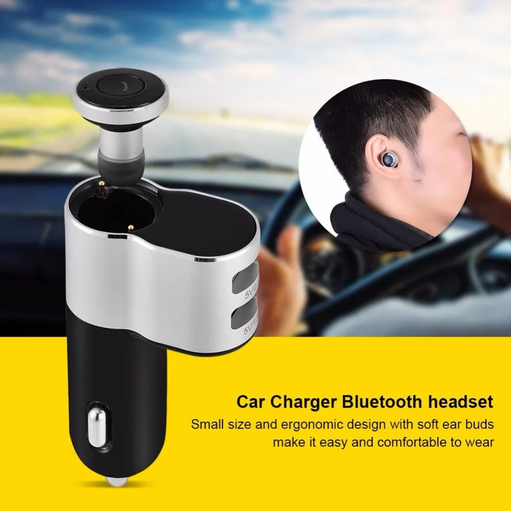 Wireless Bluetooth Stereo Portable Earphone Earbud Headfree Dual USB Car Chargerin Bluetooth