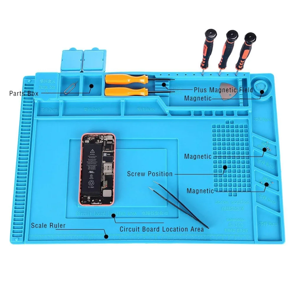 

45x30cm Silicone Magnetic Ruler Scale Heat-resistant Pad Desk Mat Repair Maintenance Heat Insulation Soldering Station Platform