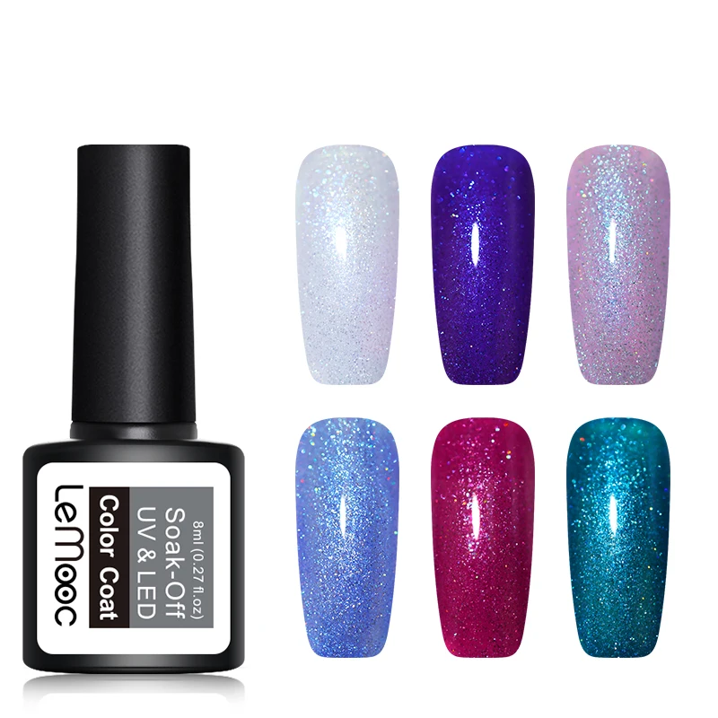 

LEMOOC 8ml Neon Holographic Nail Gel Shinny Glitter Sequins UV Gel Soak Off LED Nail Art Gel Polish Manicure Nail Lacquers