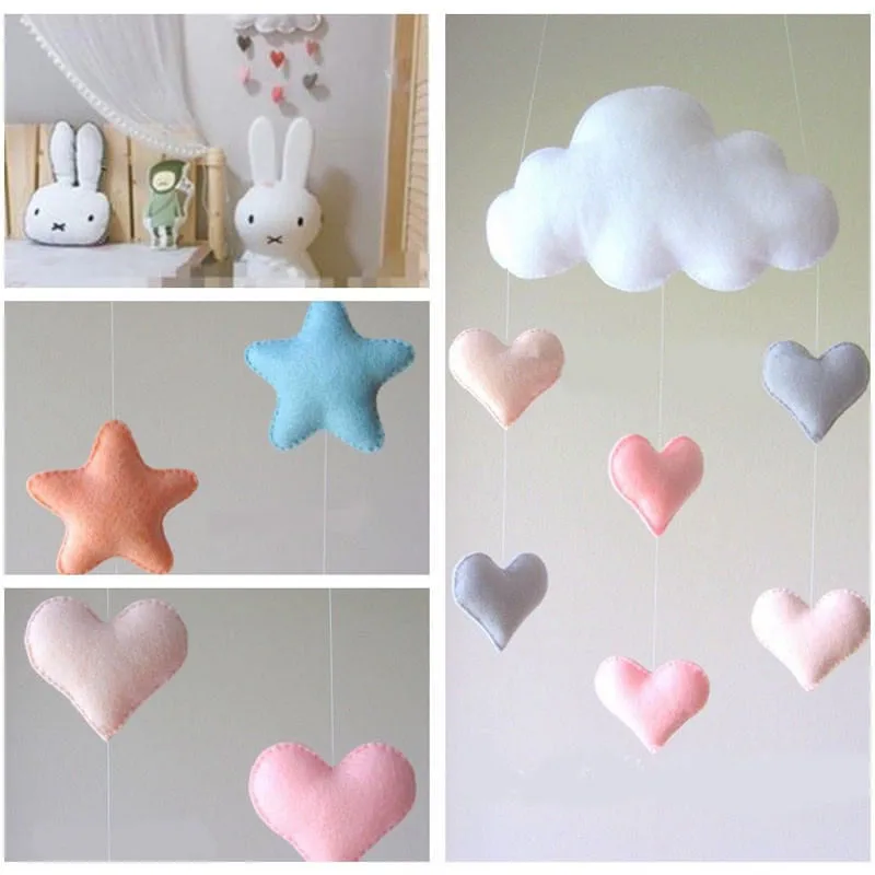

Romantic Infant Baby Soft Plush Bed Hanging Decors Cloud Heart Star Baby Nursery Mobile Crib Cot Pram Bed Stroller Hanging Decor