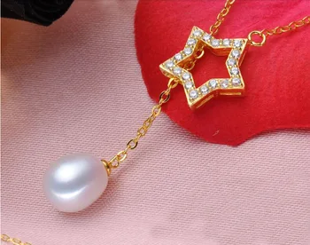 

925 Sterling silver Star Yellow COLOUR Natural Pearl Necklace Chain 17 inch