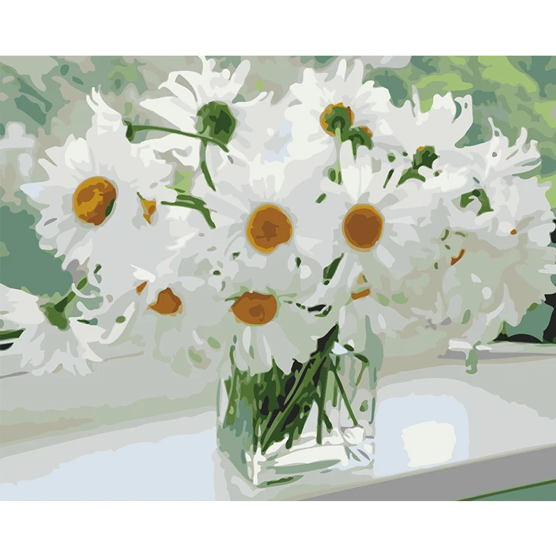

Painting By Numbers DIY Dropshipping 40x50 50x65cm window chrysanthemum Flower Canvas Wedding Decoration Art picture Gift