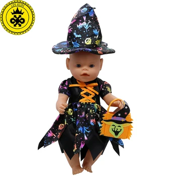 

Baby Doll Clothes Cute Halloween Witch Dress Fit 43cm Baby 16-18 inch Doll Accessories Children Birthday Gifts T1