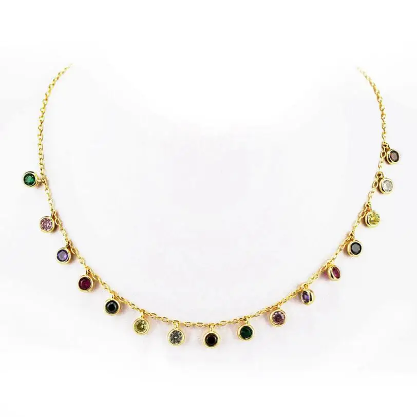 Цветные яркие капли воды CZ очаровательное богемное стильное массивное ожерелье 35+ 5 см Лето Радуга CZ бусина золотой цвет цепочка чокер Colar