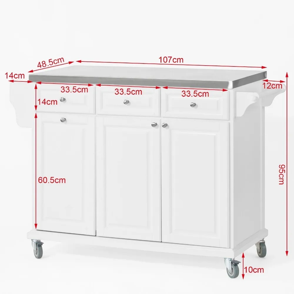  SoBuy FKW33-W Luxury Kitchen Trolley with Large Storage Cabinet Kitchen Island with Stainless Steel - 32944437999