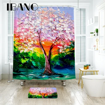 

IBANO Maple Leaf Oil Paiting Shower Curtain Waterproof Polyester Fabric Bath Curtain For The Bathroom Decoration