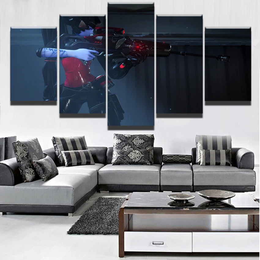 

5 Pieces Canvas Printed Game Poster Overwatch Widowmaker Home Decor For Living Room Painting Modern Wall Art Modular Pictures