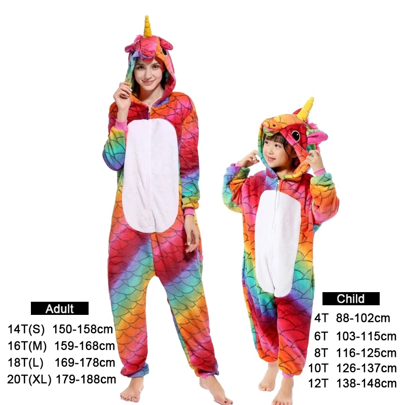 Fish scale Unicorn Пижамы для мальчиков и девочек, фланелевые пижамы с изображением единорога, стежка, панды, животных, кигуруми, комплекты одежды для сна для взрослых, женщин, мужчин, пижамы для детей - Цвет: Fish scale Unicorn