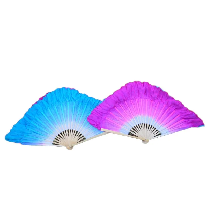 

Customized Belly Dance Silk Short Fans Chinese Traditional Bamboo Folding Short Fans Hand Made 2 Layers In 2 Colors Dancing Fans