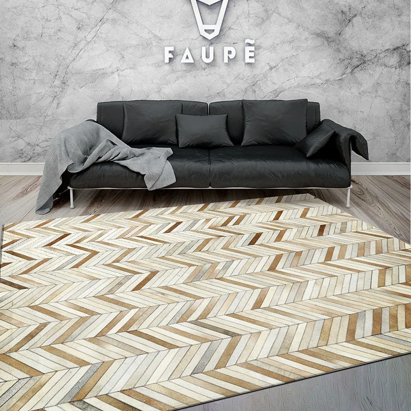 Роскошный прикроватный коврик из воловьей кожи со стразами в полоску, большой размер, натуральная коровья кожа, меховая нашивка, рабочий декор, офисный ковёр