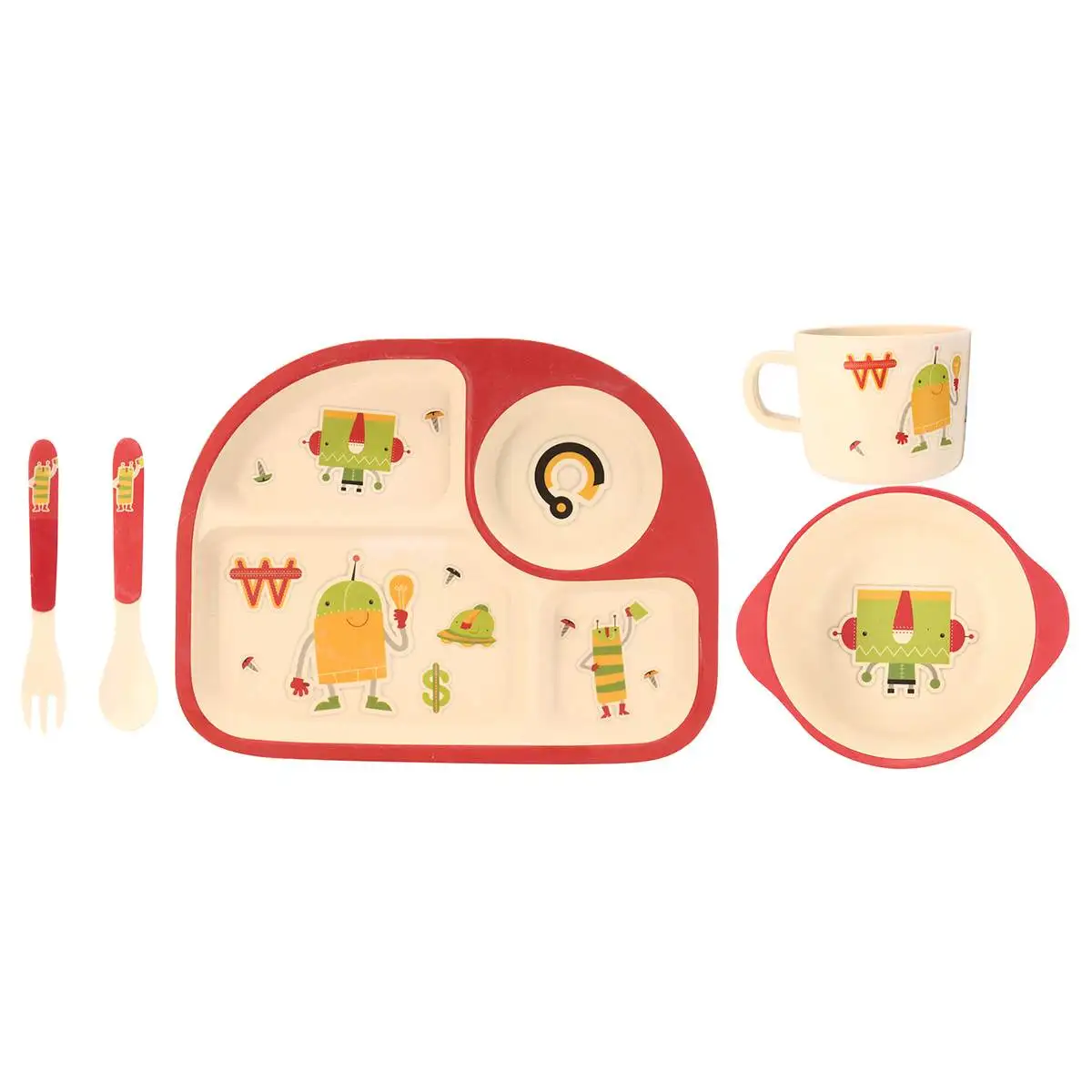 4 Colors Baby Feeding Bowl Plate Dishes Fork Spoon Cup Children Tableware Bamboo Fiber Cartoon Separation Feeding Plate 5Pcs/Set 4 Colors Baby Feeding Bowl Plate Dishes Fork Spoon Cup Children Tableware Bamboo Fiber Cartoon Separation Feeding Plate 5Pcs/Set