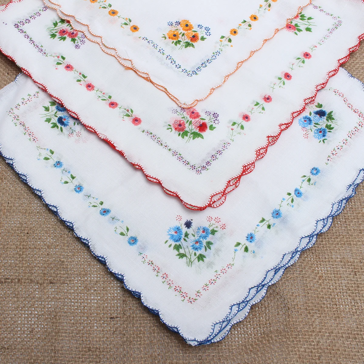 12 pcs Vintage Cotton Floral Pattern Handkerchief Pocket Towel For Women Girls pocket square hankerchief poszetka