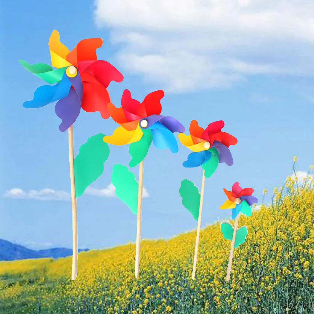 

5pcs/set Wind Spinner Simple Four Colors Windmill Pinwheel Wooden Pole Garden Decoration Kids Children Toys Wheel 12cm Outdoor