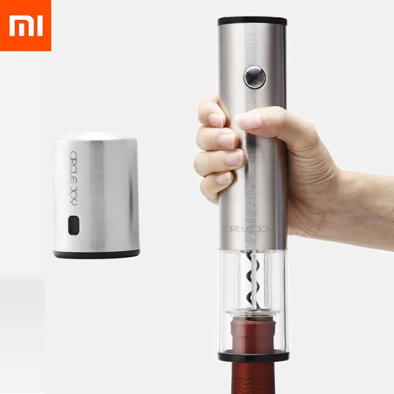

Xiaomi Circle Joy Automatic Red Wine Bottle Opener Round Wine Stopper Stainless Steel Electric Corkscrew Foil Cutter Base Cork
