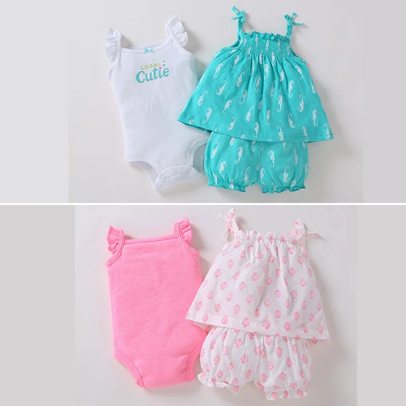 

baby girl summer outfits set / Suspender dress + bloomers + bodysuits set / Carter's designs