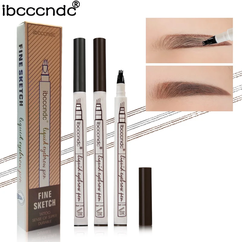 

Microblading Liquid Eyebrow Pencil Waterproof Fork Tip Eyebrow Tattoo Pen 3 Head Fine Sketch Liquid Eyebrow Enhancer Dye Pen