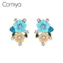 Comiya, модные серьги для женщин, цветочный узор, милые массивные серьги-гвоздики, стразы, мозаика, Bijuteria, опт, Индия