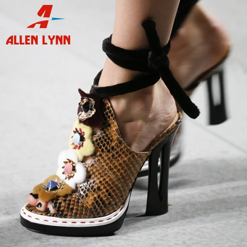 

ALLENLYNN Luxury Brand Design Runway Show Women Sandals Summer Large Size 34-43 Genuine Leather Women Shose Woman High Heels