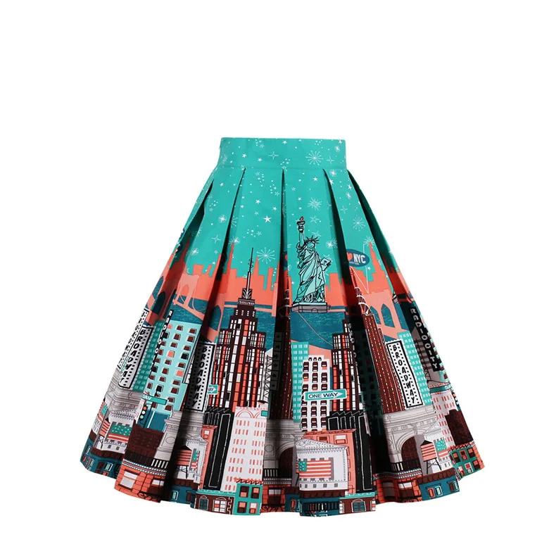 Рождественская Новогодняя летняя юбка с цветочным принтом женская s Женская винтажная Повседневная элегантная трапециевидная юбка миди с высокой талией