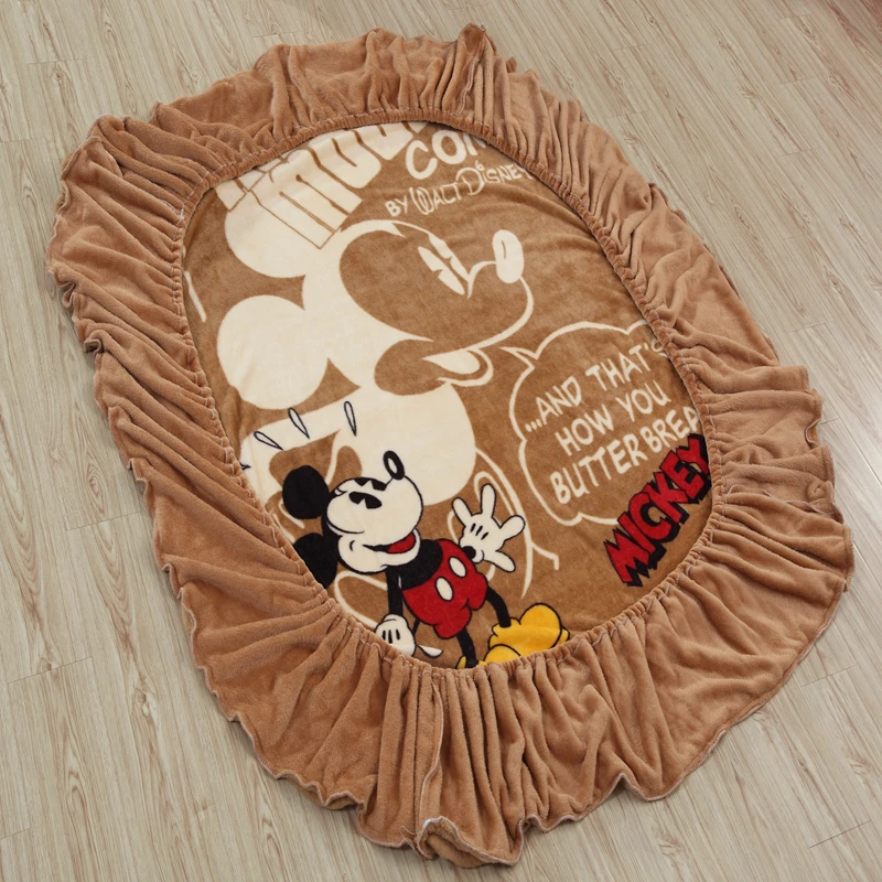 

Disney Mickey Mouse Flannel Fitted Sheet with Elastic Band Bed Sheets Linen Bedspread Polyester Mattress Cover Single Twin Full