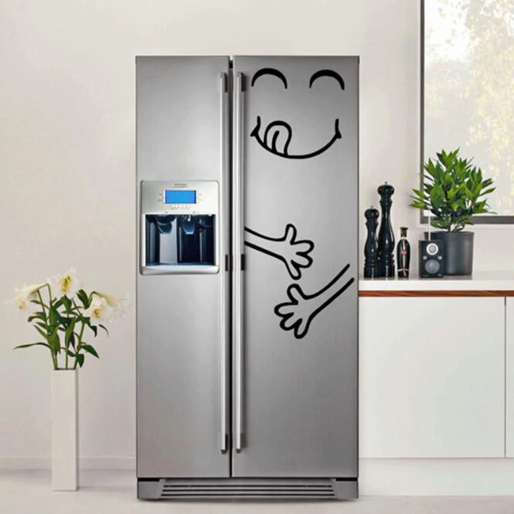 

Cute Sticker Fridge Happy Delicious Face Kitchen Fridge Wall Stickers Art Refrigerator PVC Art Wall Decal Cute Home Decorations