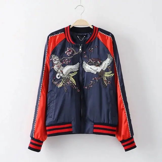Femmes Mince Glissière Nouveau rouge À Fermeture Mode Bleu Casaco Stand Vestes Printemps Col Pour Et Brodé Hommes PrYqAP7