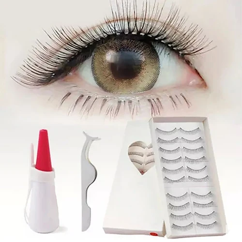 

10Pairs Natural Cross Long Handmade Makeup Extension False Eyelashes with Clip and Glue