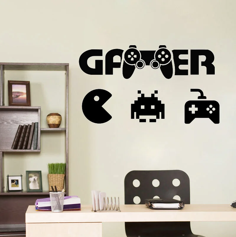 Boys Room Decor Creative Gamer Life with Controller Wall Decal Vinyl Art Design Mural Wall Stickers for Living Room Kids Men Playroom Bedroom Video Game Room Nursery Home Decoration Wallpaper