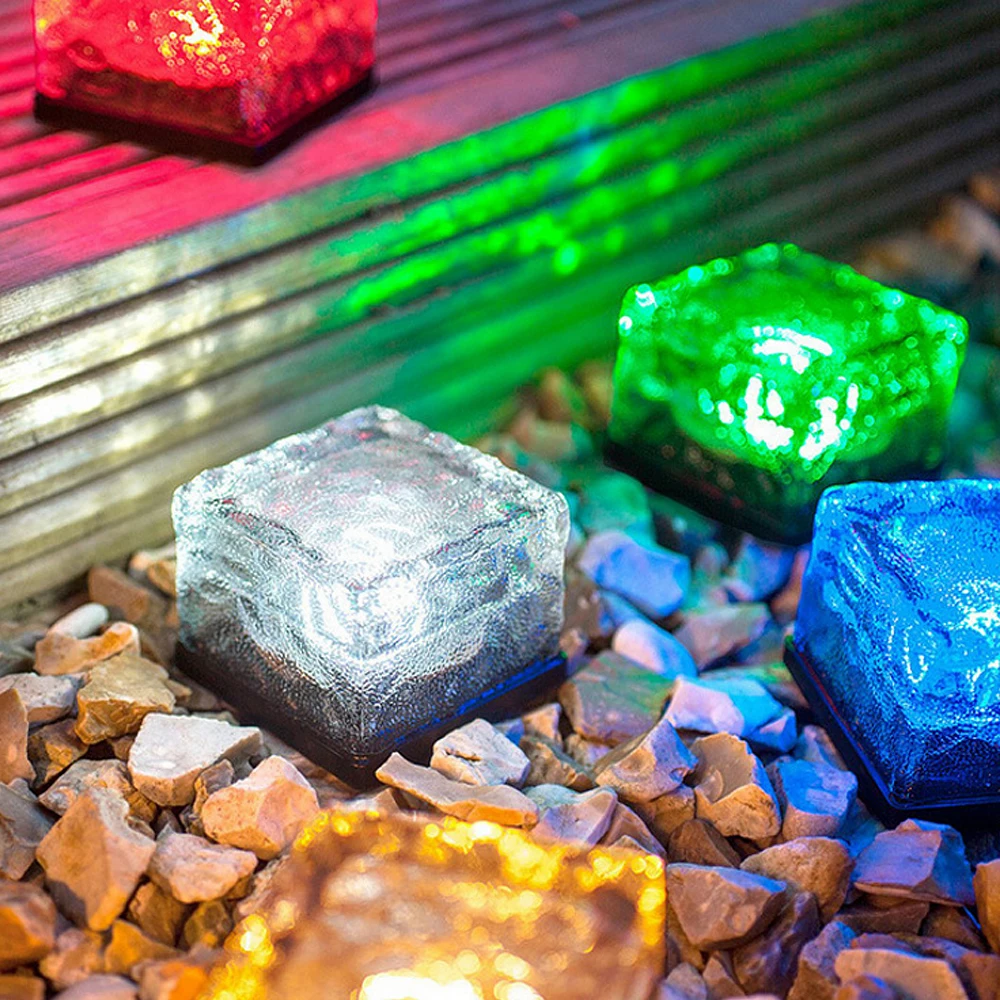 

Solar Power LED Ground Crystal Glass Ice Brick Shape White Outdoor Yard Garden Deck Road Lamp Light
