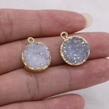 

8Pcs Natural round stone druzy stone pendant mix colors druzy charm handcrafted gems jewelry for women fashion jewelry 927