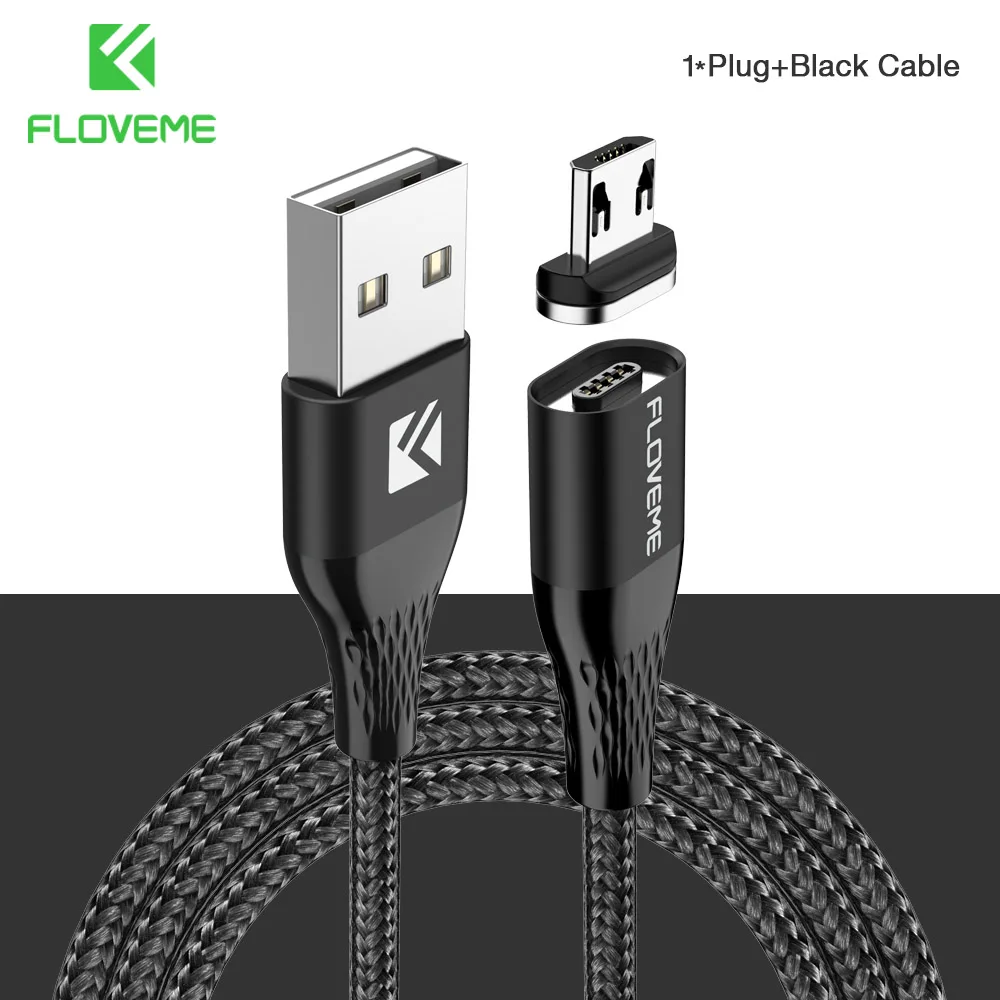 Black Cable 1M Магнитный кабель FLOVEME Micro USB для быстрой зарядки, Магнитный адаптер для зарядки и передачи данных для мобильного телефона samsung Xiaomi, провод 3 - Цвет: Black Cable 1M